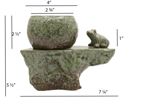 Self-watering Pot Set With Plant Buddy Frog Figurine and Cotton Wick Cord, Patina Glaze Ceramic Planter Sale