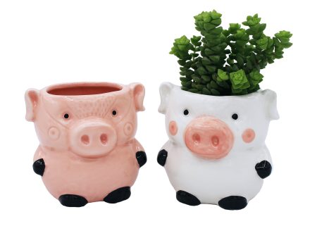 Pig Planters Kitchen Home Decor 2 Pack Ceramic Succulent Flower Pots with Drainage Hole on Sale