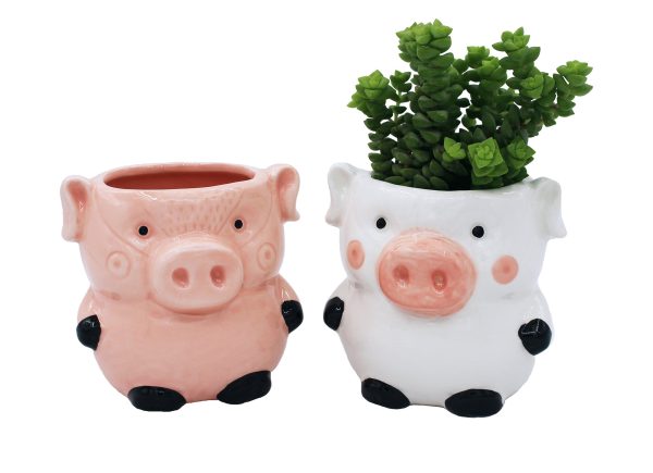 Pig Planters Kitchen Home Decor 2 Pack Ceramic Succulent Flower Pots with Drainage Hole on Sale