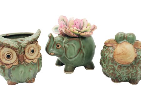 Cute Animal Succulent Planter Pots 3 Pack Sheep Planter Elephant Pot Owl Planter with Drainage Hole for 2  Small Plants Supply