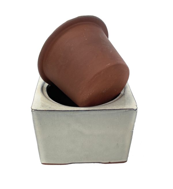 Self Watering Square Pot 4 Inch Ceramic African Violet Planter Vanilla For Cheap