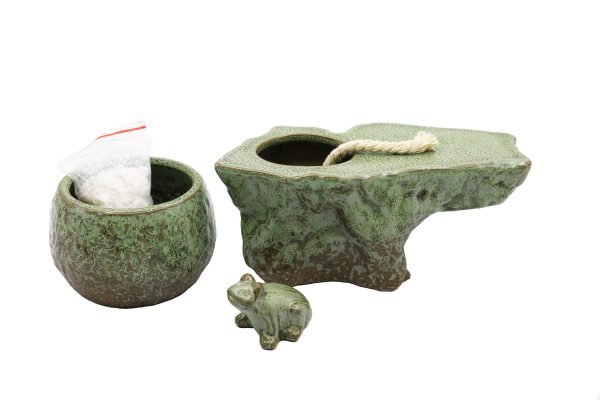 Self-watering Pot Set With Plant Buddy Frog Figurine and Cotton Wick Cord, Patina Glaze Ceramic Planter Sale