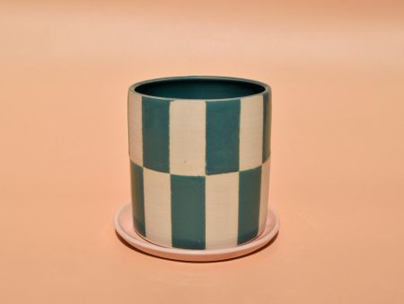 Teal Checker Planter Online