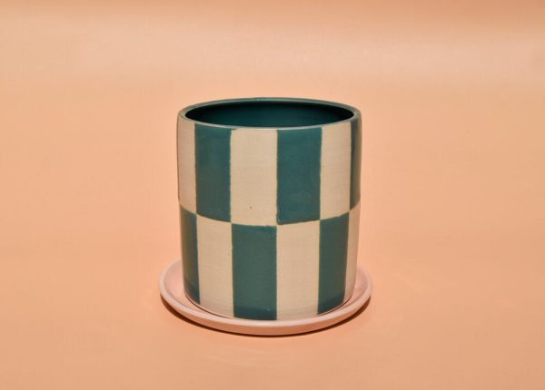 Teal Checker Planter Online