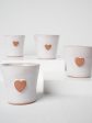 Set of 4 handmade coffee cups w  hearts & white glaze 2¼  Online Hot Sale