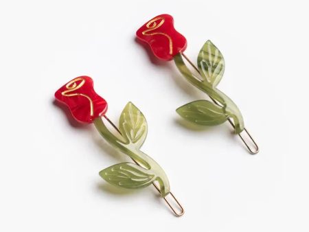 Red Rose Acetate Barrette Hair Clip Set on Sale