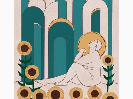 Art Deco Woman with Sunflowers Print Fashion