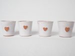 Set of 4 handmade coffee cups w  hearts & white glaze 2¼  Online Hot Sale