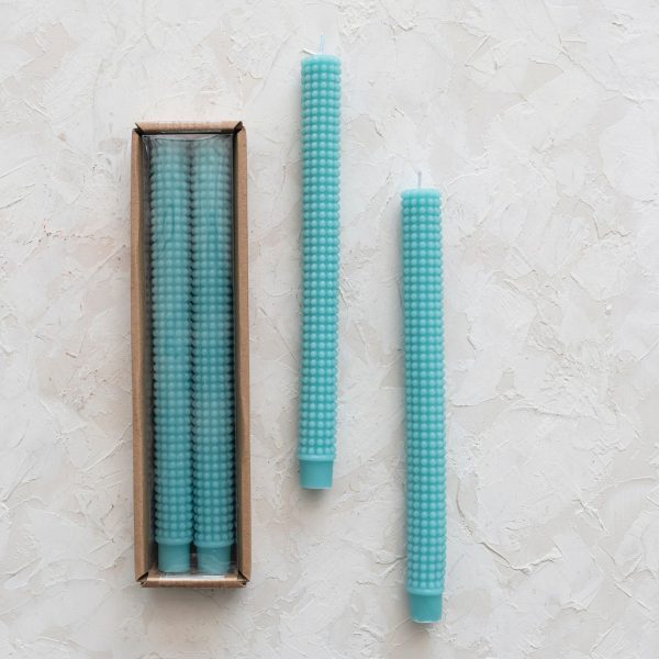 10  Cyan Hobnail Taper Candle on Sale