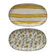 Floral & Striped Hand Painted Stoneware Platter For Cheap