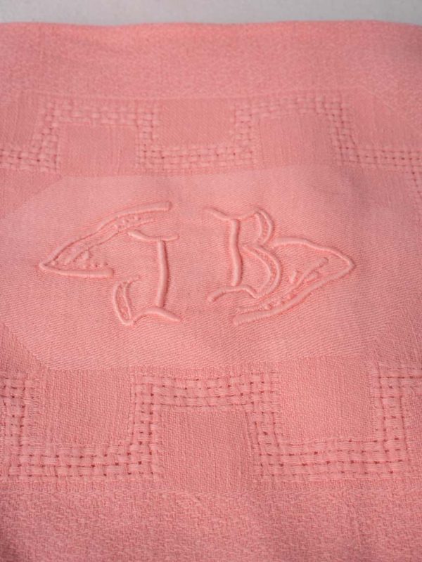 12 vintage French Linen Napkins coral pink - GB Discount