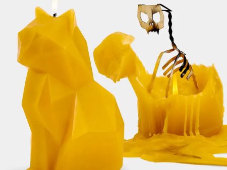 Pyropet Kisa Cat Skeleton Candle - 7  Tall, Mustard Yellow Supply