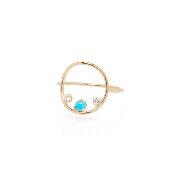 Gold Circle Ring with Turquoise and Diamond For Sale