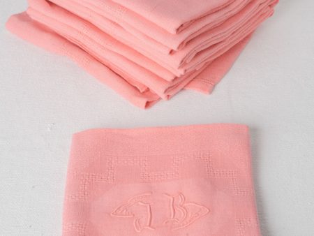 12 vintage French Linen Napkins coral pink - GB Discount