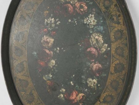 Napoleon III oval tole tray w  flowers For Cheap