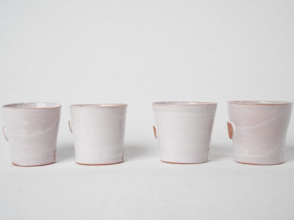 Set of 4 handmade coffee cups w  hearts & white glaze 2¼  Online Hot Sale