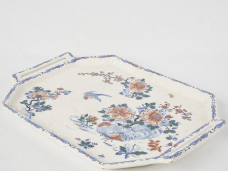 Antique octagonal platter w  rooster - Gien 16¼  x 11¾  Online now