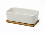 Rectangular Succulent Planter Pot 6.5  White with Bamboo Saucer Discount